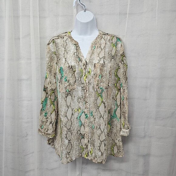 Covington Blouse Snakeskin Green Tribal Boho Grunge Casual L - Picture 15 of 15